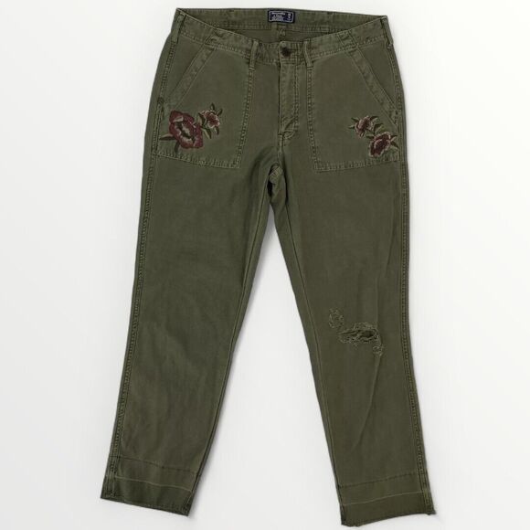 Abercrombie & Fitch Pants - Abercrombie & Fitch Pants Womens 28‎ 6 Chino Green Floral Boyfriend Casual 28x27